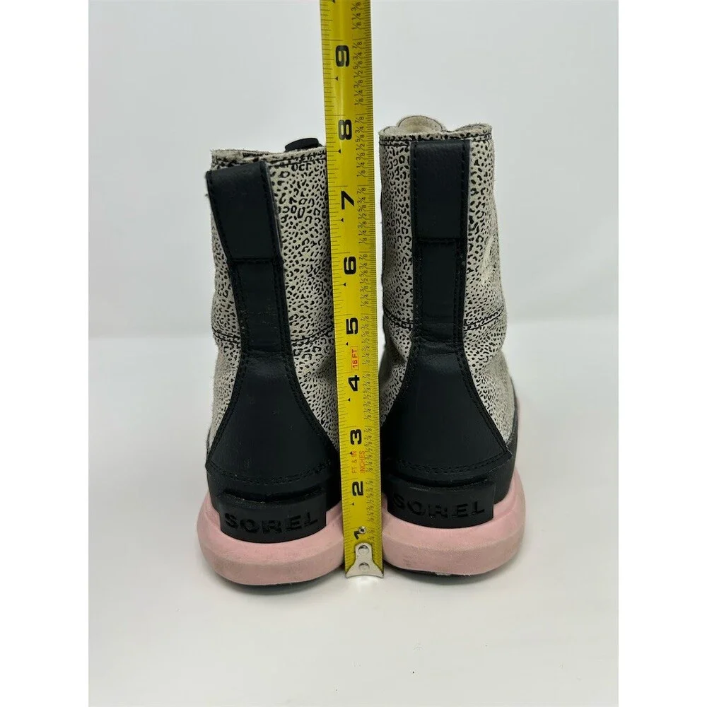 SOREL Explorer Lace Waterproof Winter Snow Boots Girls Speckled Gray Black Pink